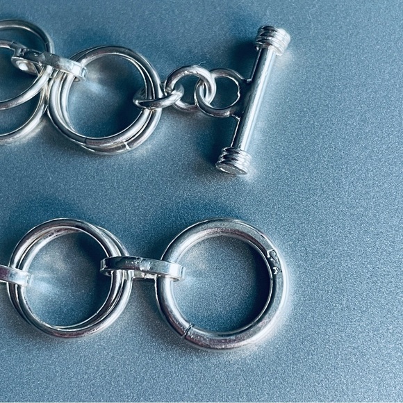 Vintage Rolo Link Double Circles Modernist Toggle Sterling Silver Bracel… - Picture 4 of 8